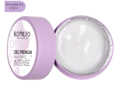 Гель для наращивания Komilfo Gel Premium Milky White Intense, молочный, 50 г (HEMA/TPO free)
