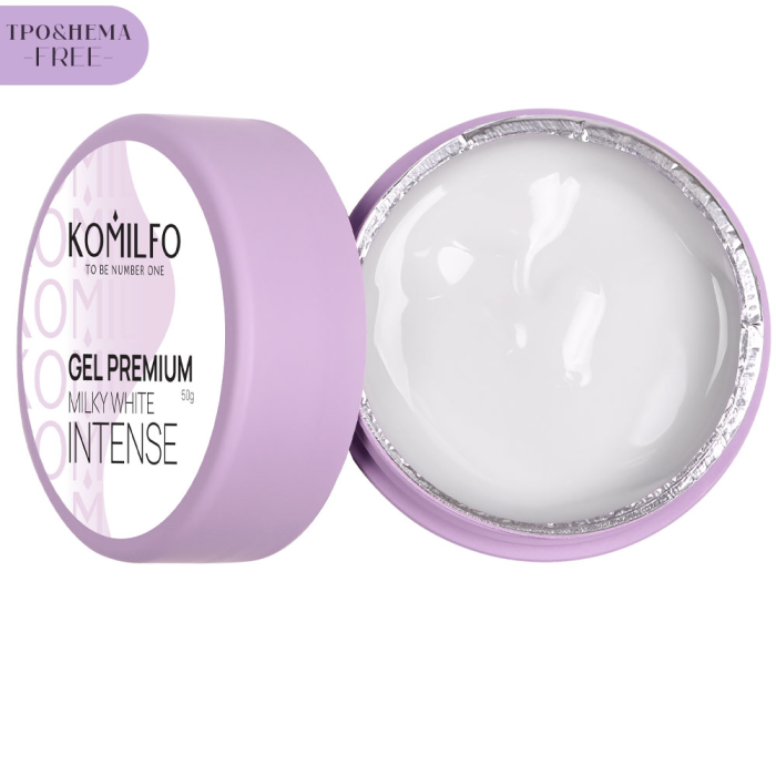 Гель для наращивания Komilfo Gel Premium Milky White Intense, молочный, 50 г (HEMA/TPO free)