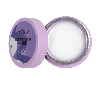 Полігель Komilfo Construction Gel №001 Milk, молочний, 30 г (HEMA/TPO free)