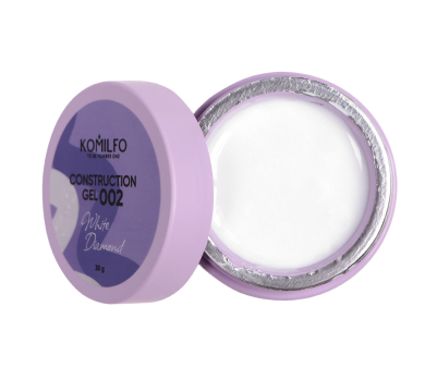 Полігель Komilfo Construction Gel №002 White Diamond, білий, 30 г (HEMA/TPO free)