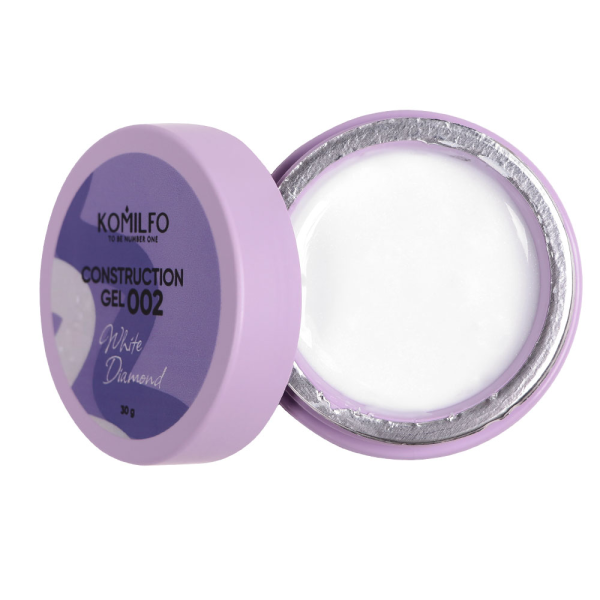Полігель Komilfo Construction Gel №002 White Diamond, білий, 30 г (HEMA/TPO free)