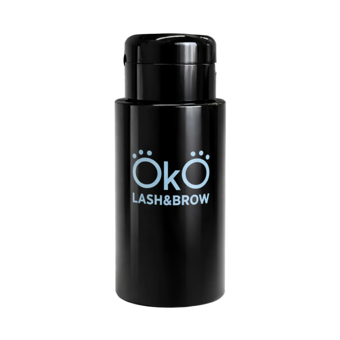 Баночка-помпа пластиковая для жидкостей Oko Lash&Brow, черная, 200 мл
