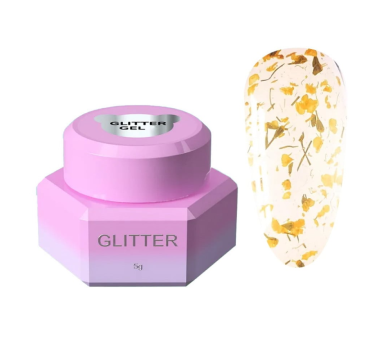 Глиттерный гель You Are Cute Glitter Gel №07, полупрозрачный желтый с сухоцветами, 5 мл