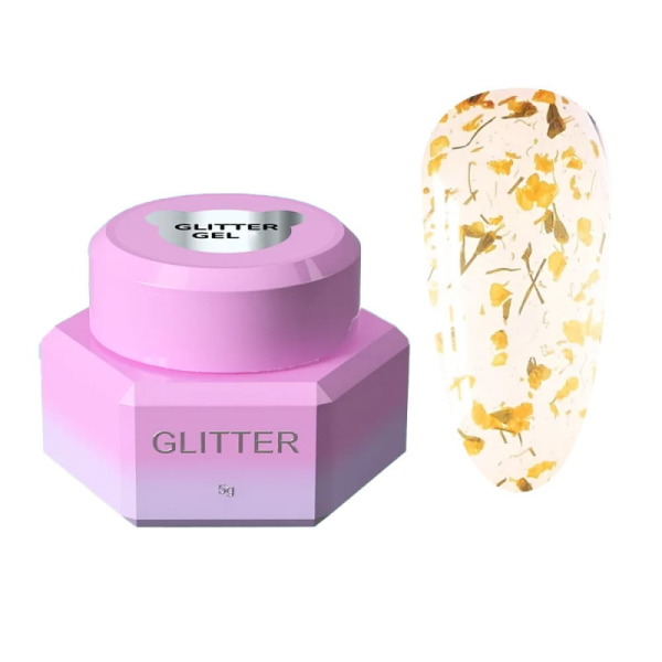 Глітерний гель You Are Cute Glitter Gel №07, напівпрозорий жовтий із сухоцвітами, 5 мл