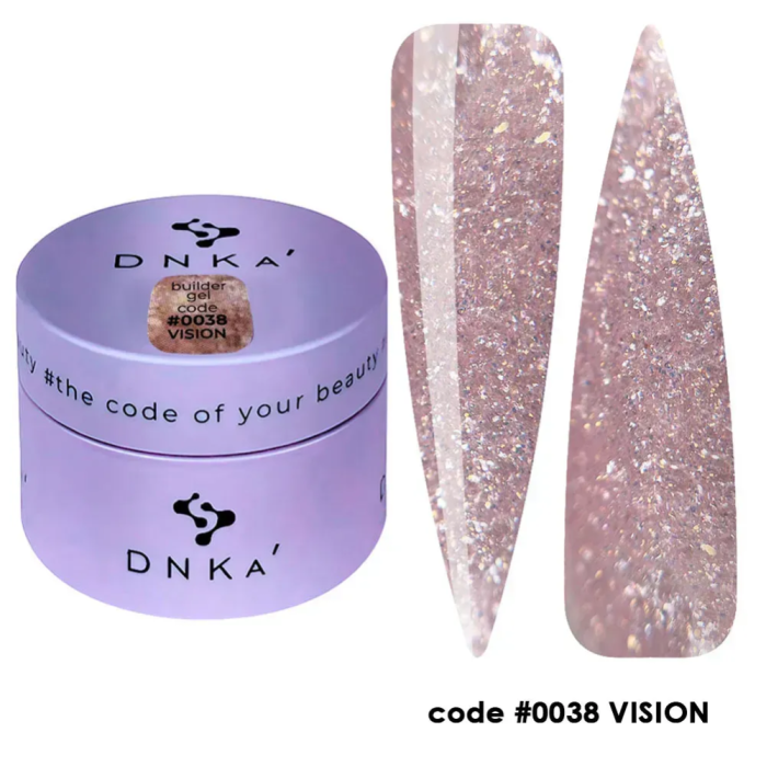 Гель для нарощування DNKa Builder Gel New Formula #0038 Vision, рожевий з шиммером, 30 мл