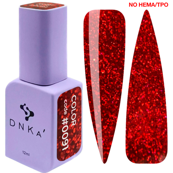 Гель-лак DNKa Gel Polish Color New Formula #0091, червоний з блискітками, 12 мл