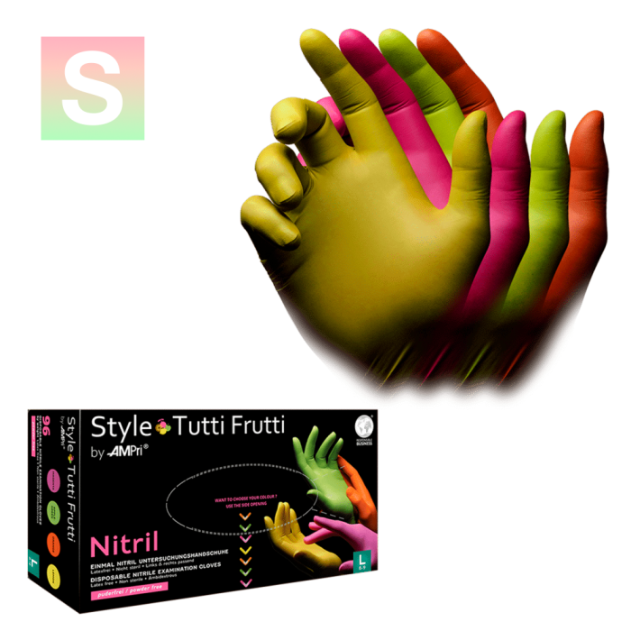 Рукавички нітрилові Style Tutti Frutti - 50 пар, розмір S (без пудри), різнокольорові, 3,8 г