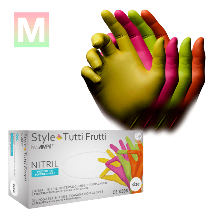 Рукавички нітрилові Style Tutti Frutti - 50 пар, розмір M (без пудри), різнокольорові, 3,8 г