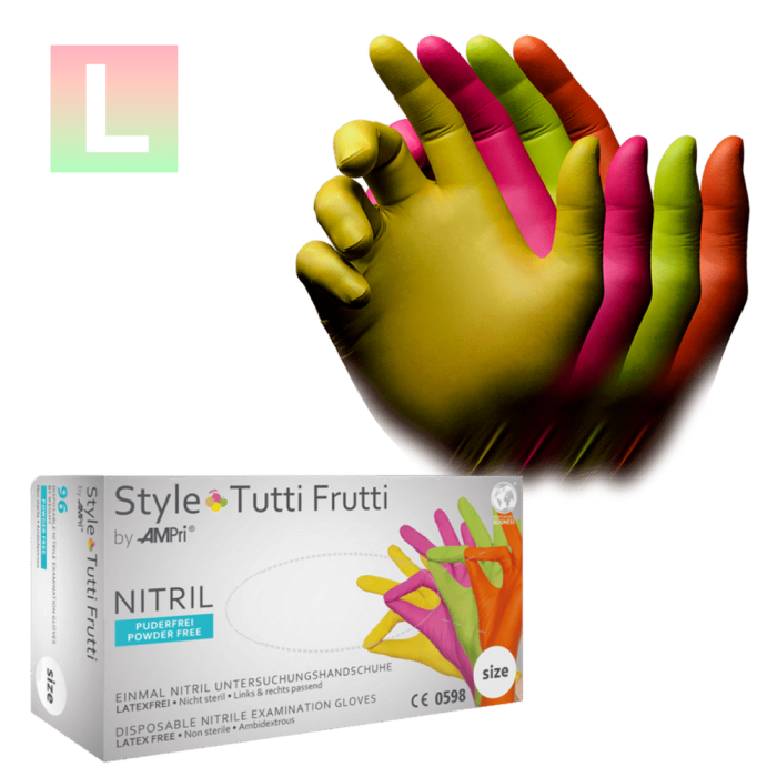 Рукавички нітрилові Style Tutti Frutti - 50 пар, розмір L (без пудри), різнокольорові, 3,8 г