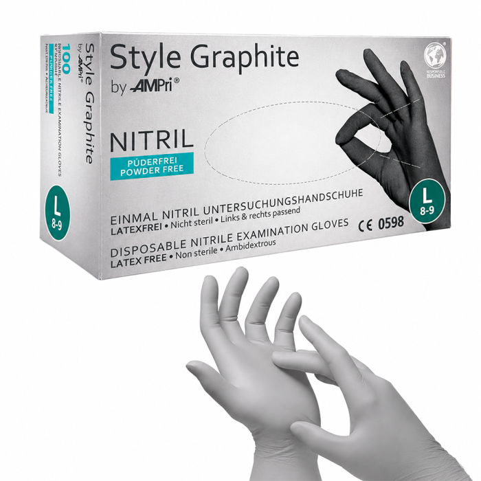 Рукавички нітрилові Style Graphite Anthracite - 50 пар, розмір L (без пудрі), темно-сірі, 3,8 г