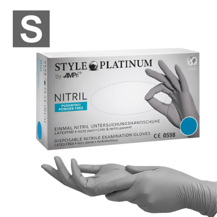 Рукавички нітрилові Style Platinum Grey - 50 пар, розмір S (без пудри), сірі, 3,8 г