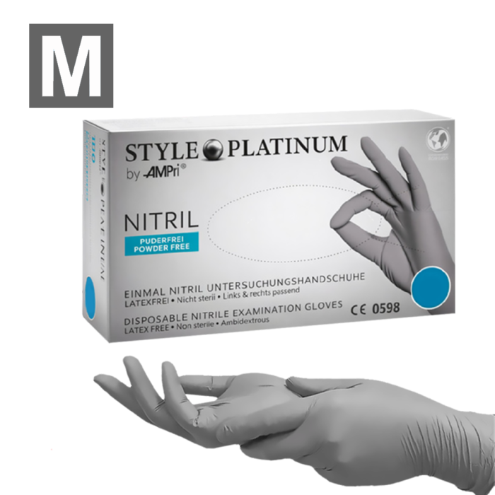 Рукавички нітрилові Style Platinum Grey - 50 пар, розмір M (без пудри), сірі, 3,8 г