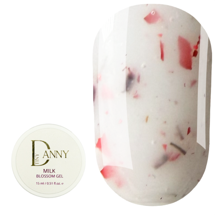 DANNY Milk Blossom gel №14 - конструюючий гель, молочний з червоними сухоцвітами, 15 мл