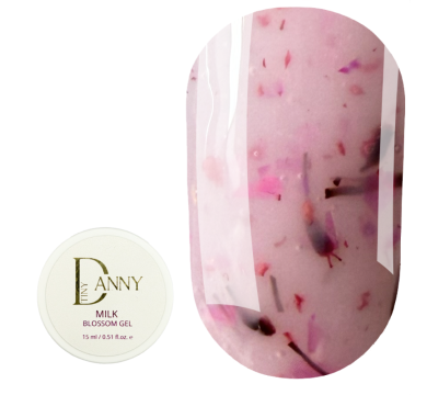 DANNY Milk Blossom Gel №15 - конструюючий гель, рожевий з рожевими сухоцвітами, 15 мл