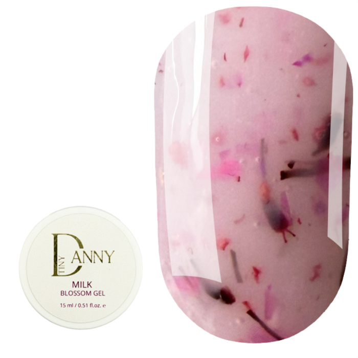 DANNY Milk Blossom Gel №15 - конструирующий гель, розовый с розовыми сухоцветами, 15 мл