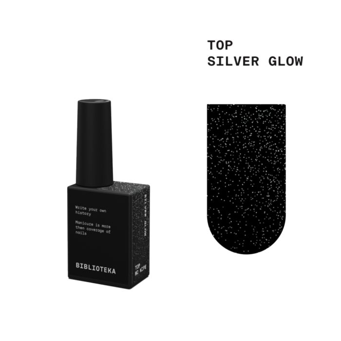 Топ із шиммером Biblioteka Top No Wipe Silver Glow, без липкого шару, з УФ-фільтром, 10 мл
