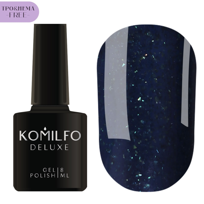 Гель-лак Komilfo Deluxe Series №D156, глибокий синій з блискітками, 8 мл (HEMA/TPO free)
