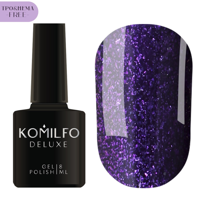 Гель-лак Komilfo Deluxe Series №D225, темний фіолет із шиммером, 8 мл (HEMA/TPO free)