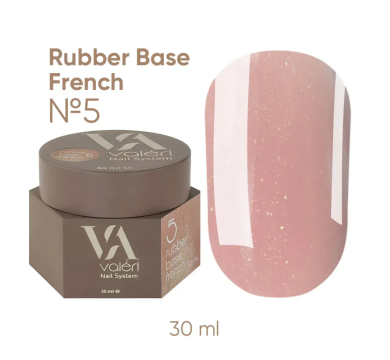 База камуфлирующая Valeri Rubber Base French New №005, розовая с золотым микрошиммером, 30 мл