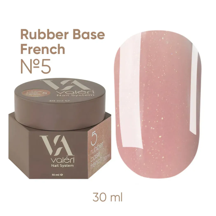 База камуфлююча Valeri Rubber Base French New №005, рожева із золотим мікрошиммером, 30 мл