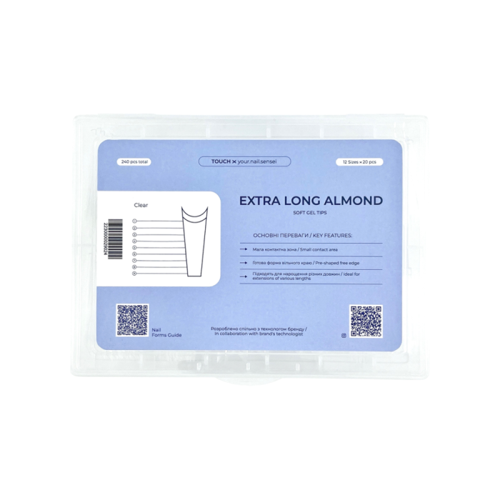 Гелевые типсы для наращивания Touch Extra Long Almond - екстра длинный миндаль, 240 шт.