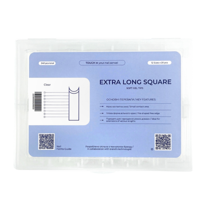 Гелевые типсы для наращивания Touch Extra Long Square - екстра длинный квадрат, 240 шт.
