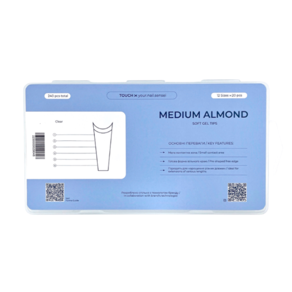 Гелевые типсы для наращивания Touch Medium Almond - средний миндаль, 240 шт.