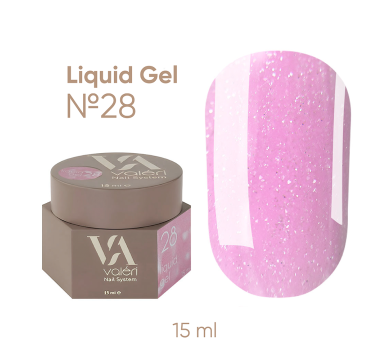 Гель рідкий Valeri Liquid Gel №28, рожевий із білими блискітками, 15 мл
