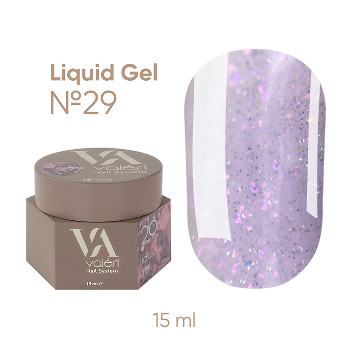 Гель жидкий Valeri Liquid Gel №29, лиловый с розовой паталью и блестками, 15 мл