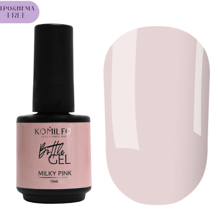 Гель жидкий Komilfo Bottle Gel Milky Pink, молочно-розовый (полупрозрачный), 15 мл (HEMA/TPO free)