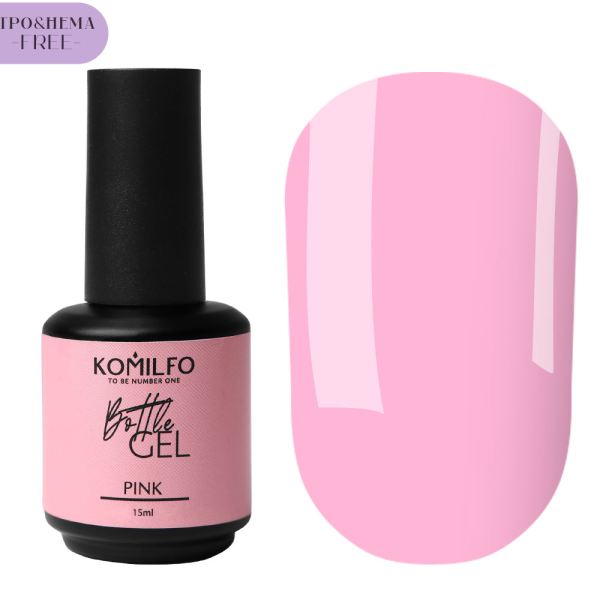 Гель рідкий Komilfo Bottle Gel Pink, ніжно-рожевий, 15 мл (HEMA/TPO free)