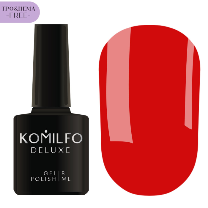 Гель-лак Komilfo Red Code Collection №001, яскраво-червоний, 8 мл (НЕМА/ТРО free)