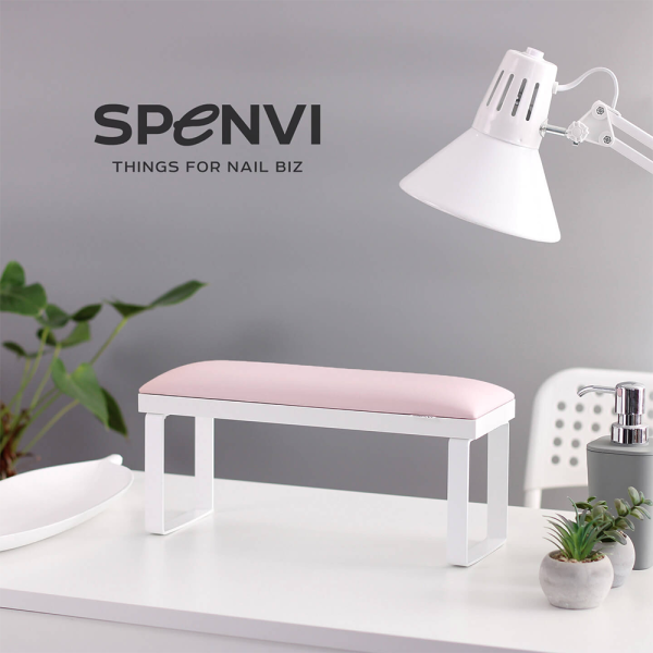 Підлокітник для манікюру SPENVI Loft Total White на знімних металевих ніжках (з рожевою подушкою)