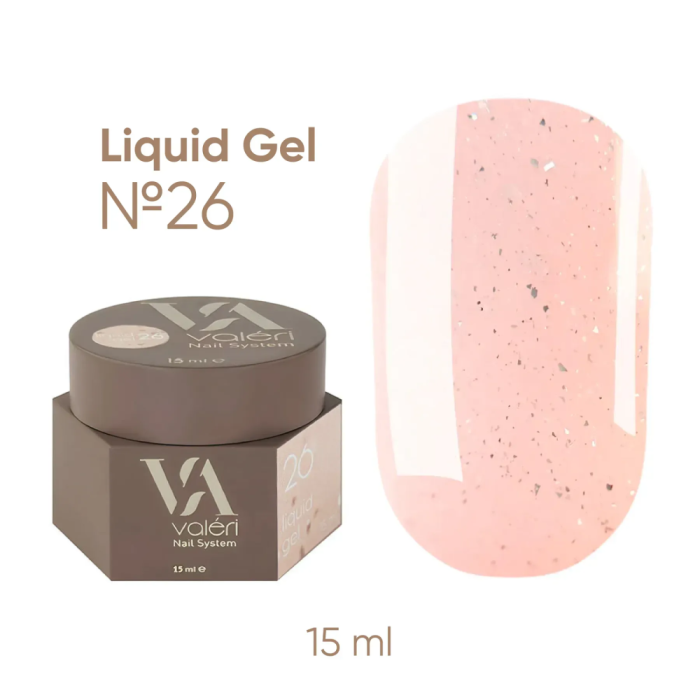 Гель жидкий Valeri Liquid Gel №26, нежно-персиковый с серебряным шиммером, 15 мл