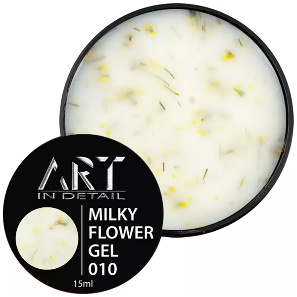 ART Builder Gel Milky Flower №010 - гель моделюючий, молочний з жовтими сухоцвітами, 15 мл