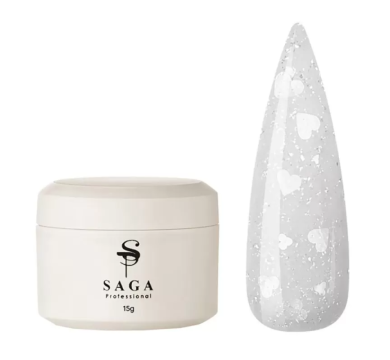 Гель моделирующий SAGA Professional Builder Gel Heart №01, молочный с сердечками, 15 мл