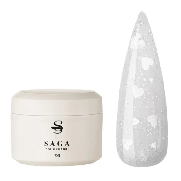 Гель моделюючий SAGA Professional Builder Gel Heart №01, молочний із сердечками, 15 мл