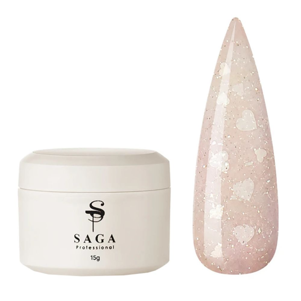 Гель моделюючий SAGA Professional Builder Gel Heart №02, світло-бежевий із сердечками, 15 мл