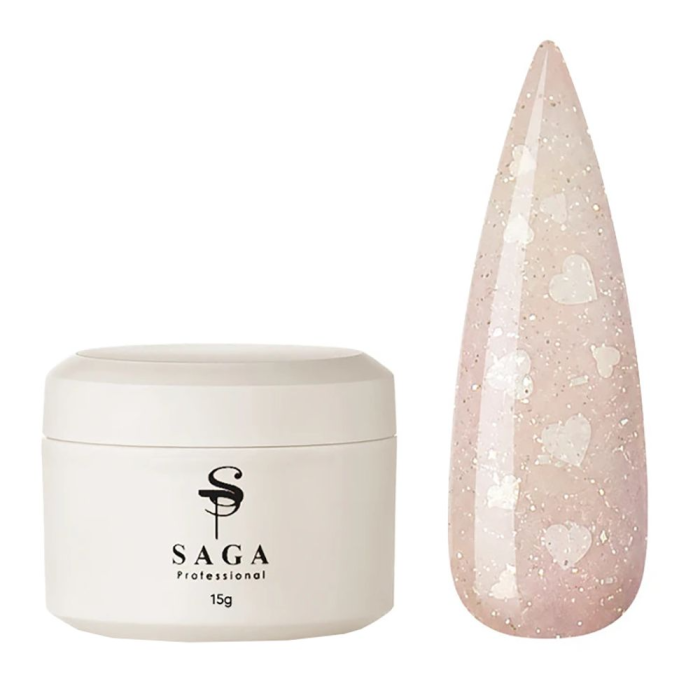Гель моделюючий SAGA Professional Builder Gel Heart №02, світло-бежевий із сердечками, 15 мл