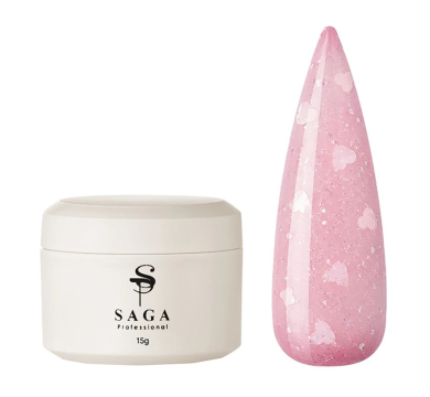 Гель моделирующий SAGA Professional Builder Gel Heart №03, светло-розовый с сердечками, 15 мл