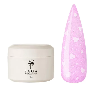 Гель моделирующий SAGA Professional Builder Gel Heart №04, ярко-розовый с сердечками, 15 мл