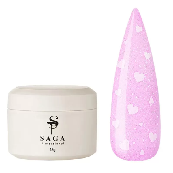 Гель моделюючий SAGA Professional Builder Gel Heart №04, яскраво-рожевий із сердечками, 15 мл
