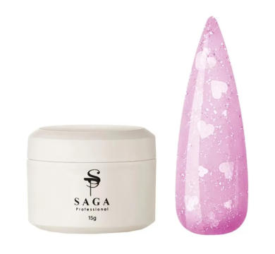 Гель моделюючий SAGA Professional Builder Gel Heart №05, лілово-рожевий із сердечками, 15 мл