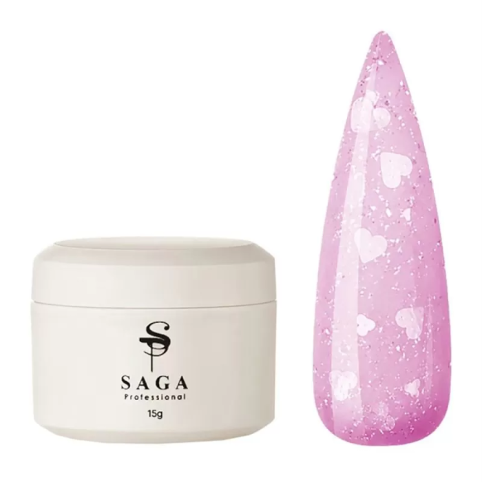 Гель моделюючий SAGA Professional Builder Gel Heart №05, лілово-рожевий із сердечками, 15 мл