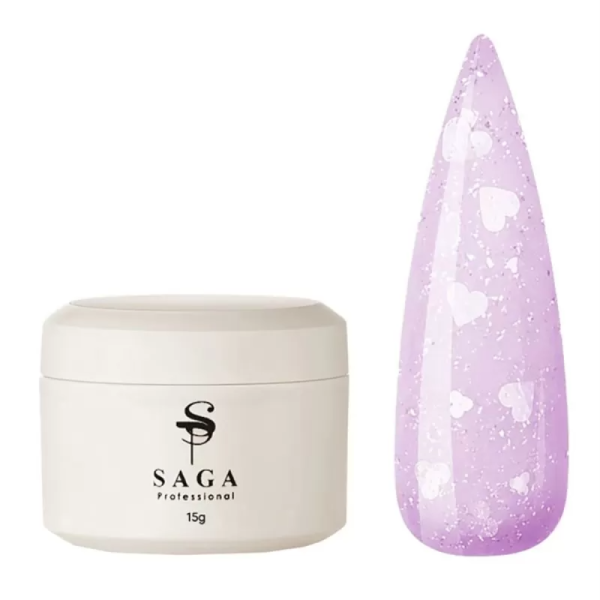 Гель моделюючий SAGA Professional Builder Gel Heart №06, світло-бузковий із сердечками, 15 мл