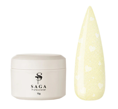 Гель моделирующий SAGA Professional Builder Gel Heart №07, нежно-желтый с сердечками, 15 мл
