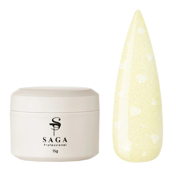 Гель моделюючий SAGA Professional Builder Gel Heart №07, ніжно-жовтий із сердечками, 15 мл