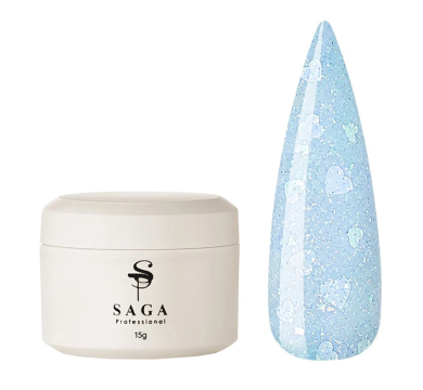 Гель моделюючий SAGA Professional Builder Gel Heart №08, блакитний із сердечками, 15 мл