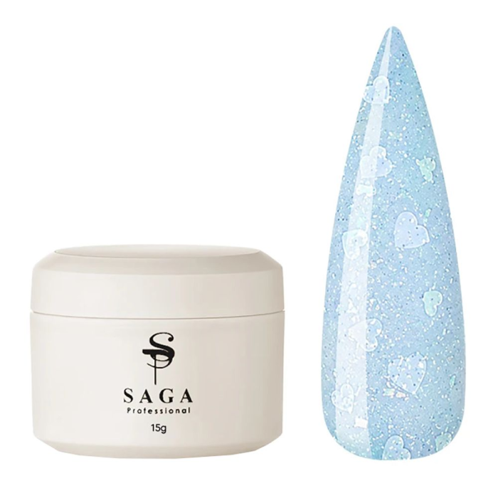 Гель моделирующий SAGA Professional Builder Gel Heart №08, голубой с сердечками, 15 мл