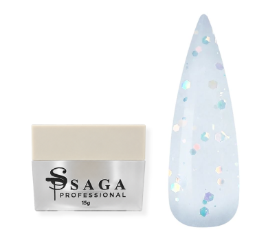 Гель моделюючий SAGA Professional Liquid Party Gel №01, молочно-блакитний із блискітками, 15 мл